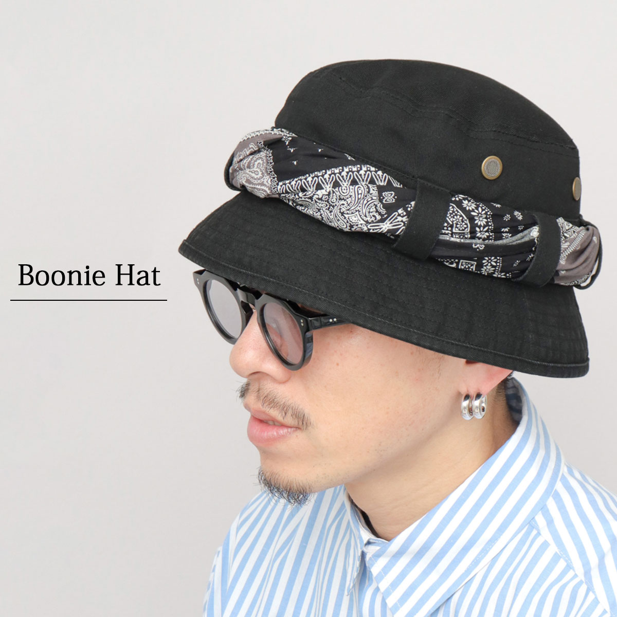 楽天市場】バケットハット ブーニーハット バンダナ付き メンズ