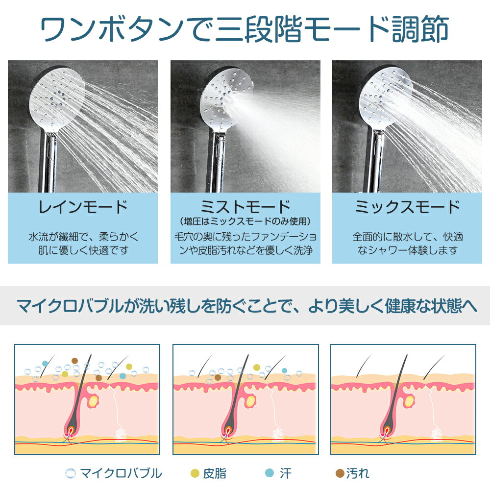 楽天市場】シャワーヘッド マイクロバブル 節水シャワー 80%節水 霧