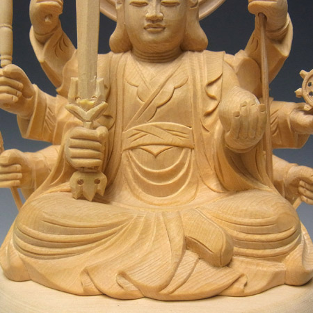 Bフライデー淡彩色切りがね仏像◇ヒバ材 八臂弁才天(弁財天)3寸立◇ B