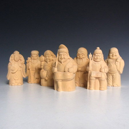 根付，木製 福の神 人形 2体セット 根付，木製 福の神 人形 2体セット