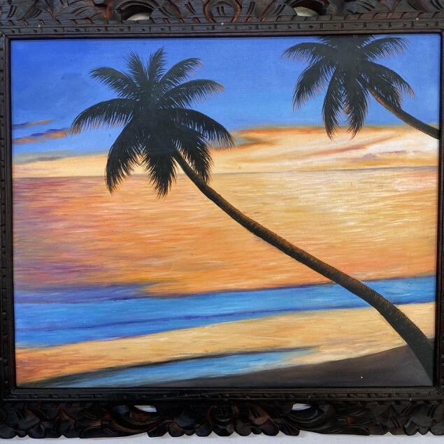 絵画海砂浜癒し南国の砂浜舟