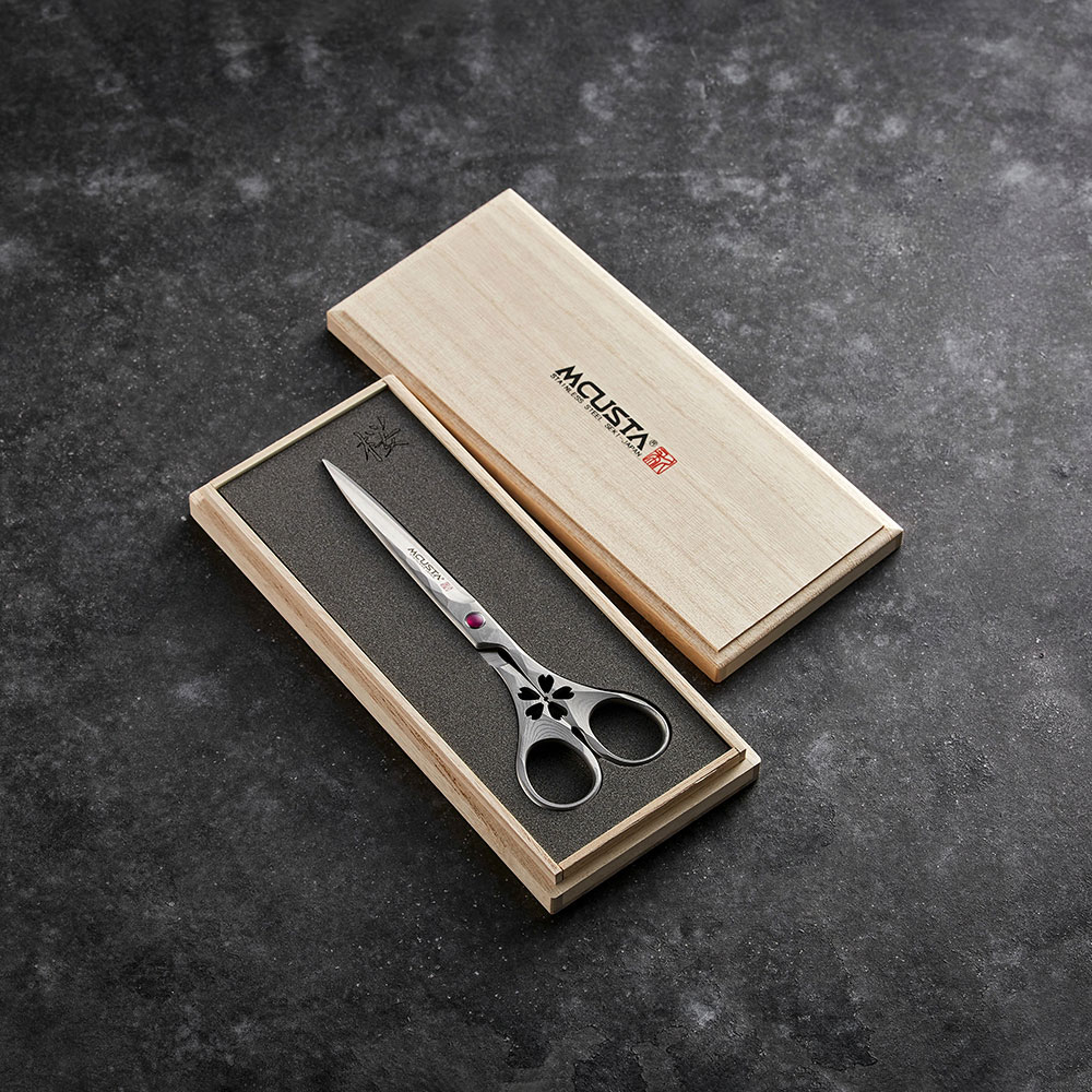 関の刃物 エムカスタ はさみ 桜 ダマスカス 32層鋼 V金10号 桐箱入