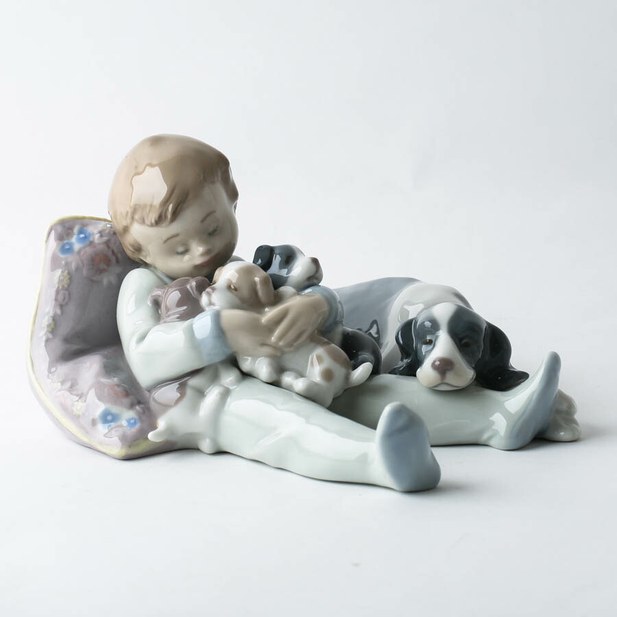 LLADRO NAO ◇ 少女と2匹の子犬 フィギュリン 陶器 人形 置物