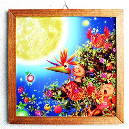 油絵 絵 絵画インテリア 額付(青緑＋金色の枠) uF6-070619 子猫子犬