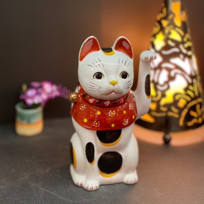 瀬戸焼 招き猫 ネイビー ブチ 5号 2個セット 箱無し 瀬戸焼 招き猫