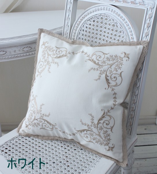 フランスアンティークコットンカバーxシルククッションロココリボン