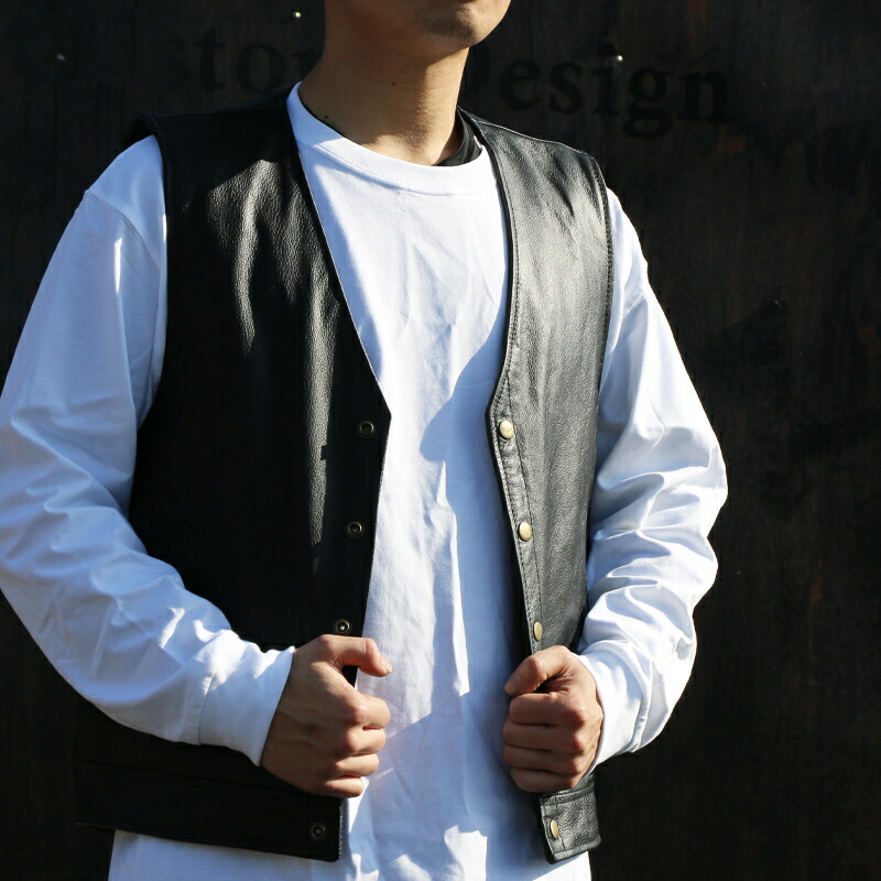 楽天市場】ZONオリジナル バッファロー レザーベスト 本革 バイカー