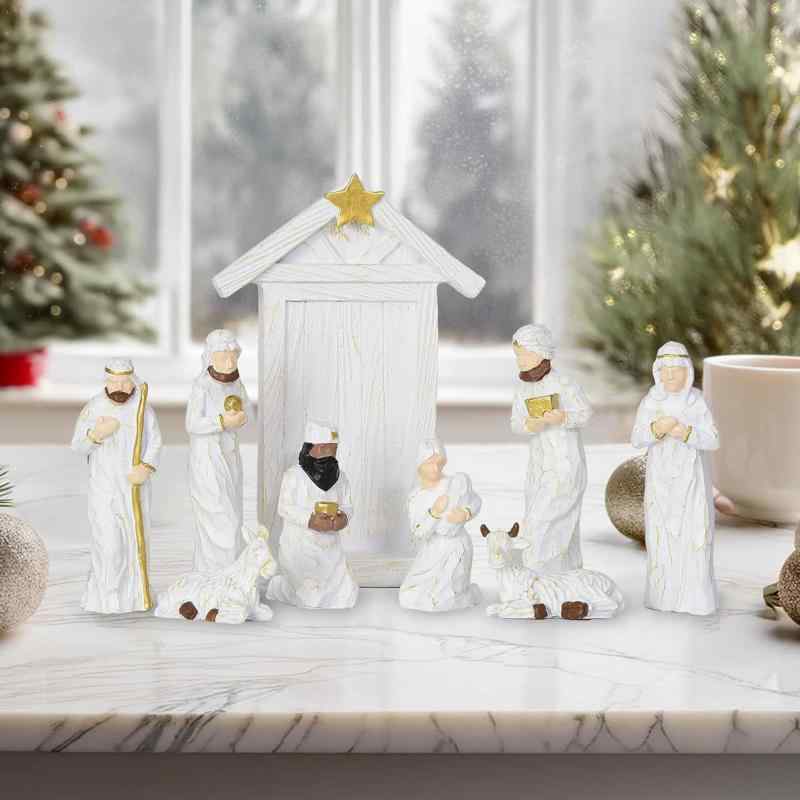 楽天市場】置物 キリスト降誕 聖家族 9点セット ミニチュアフィギュア