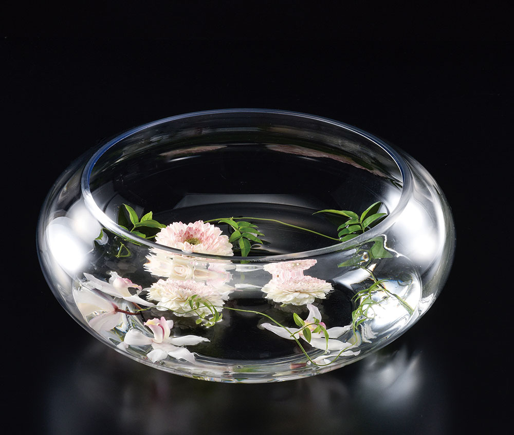 透明ガラス フレア型花瓶 花模様 透明ガラス フレア型花瓶 花模様 透明