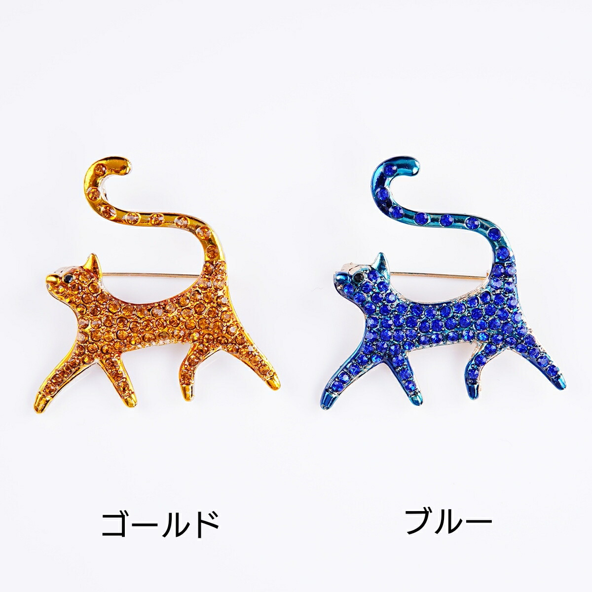 楽天市場】スワロフスキー キャット ブローチ2カラー ゴールド ブルー