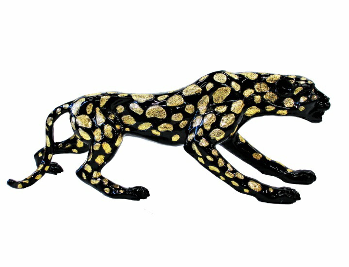 楽天市場】ヒョウ 置物 レオパード W105 H38cm ブラック ゴールド