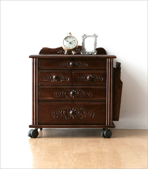 楽天市場】サイドテーブル アンティーク 家具 木製 キャスター付き