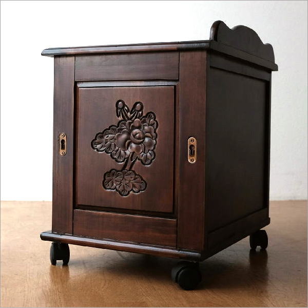 楽天市場】サイドテーブル アンティーク 家具 木製 キャスター付き