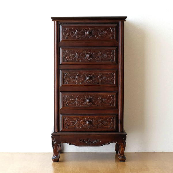 ソ*ト様 インレイ 5段 チェスト 猫脚 ドロワー 棚 アンティーク風 ソ