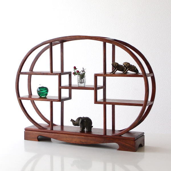 楽天市場】飾り棚 和風 和室 床の間 丸形 シノワズリ 珍品棚 盆栽棚