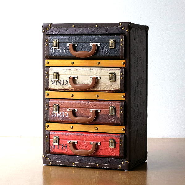 楽天市場】チェスト アンティーク 4段 タンス トランク型チェスト