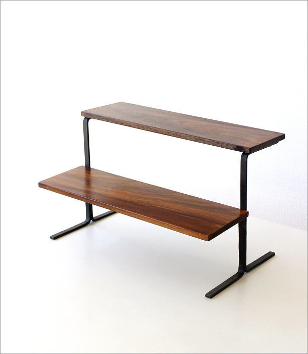 木製 ラック キャビネット 飾り棚 置物台 花台 踏み台 2段 シャビー