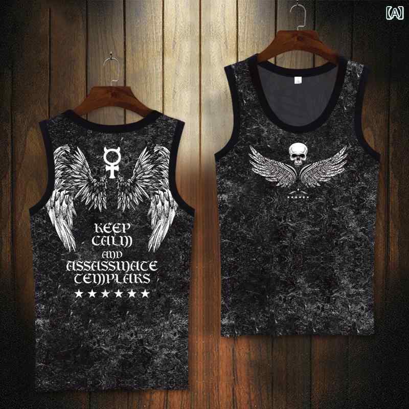 メンズ スカル柄 タンクトップ ノースリーブ ブラック 筋トレ ウェア L