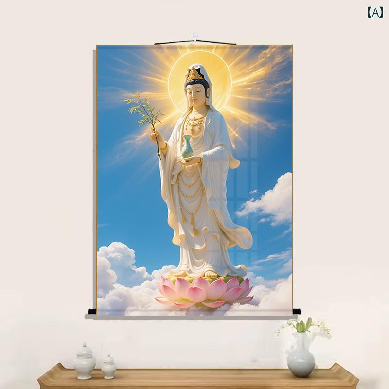 中国画 掛け軸 販売 仏画 観音菩薩 南海観音 中堂 彩色 仏教美術 中国