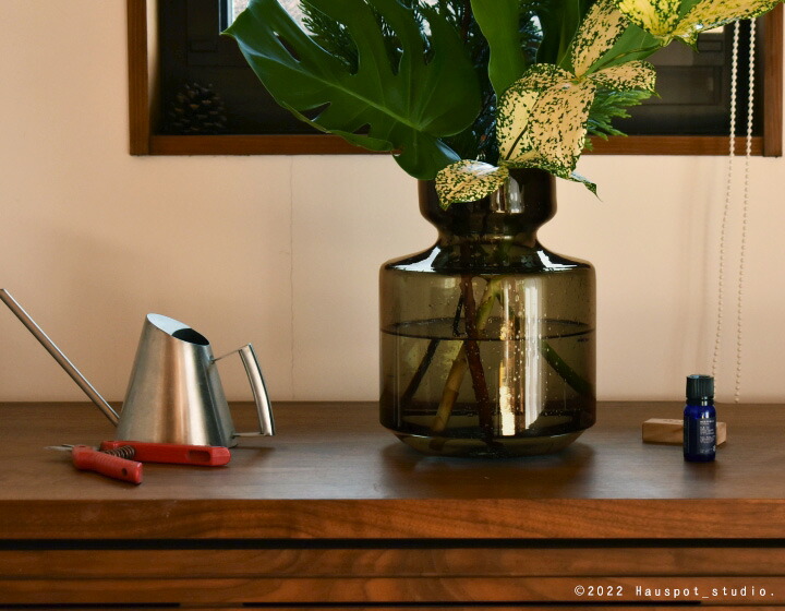 アンティーク ガラス フラワーベース アイアンフレーム 吹きガラス