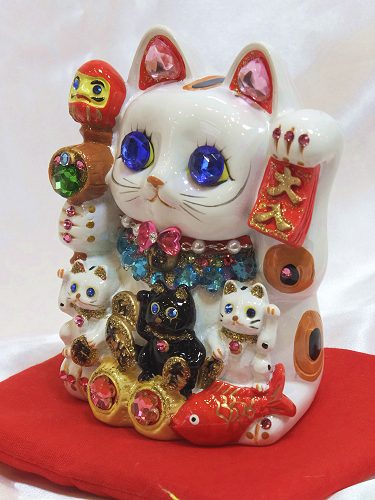 な*な様 招き猫 キラキラデコレーション 置物 黒 ブラック 貯金箱 8号