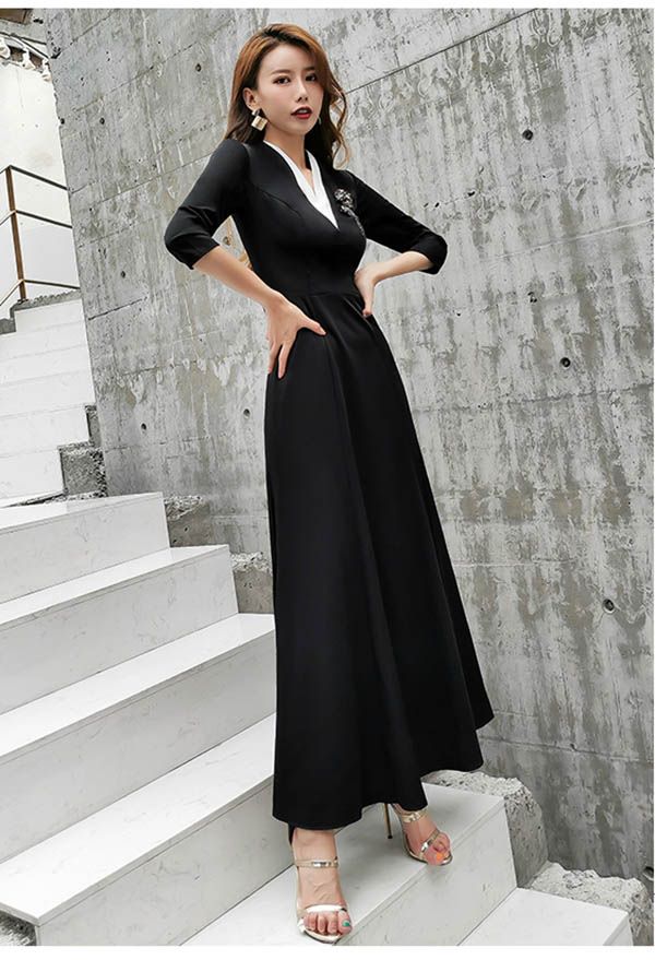 楽天市場】ロングドレス レディース フォーマル Vネック マキシ丈 袖