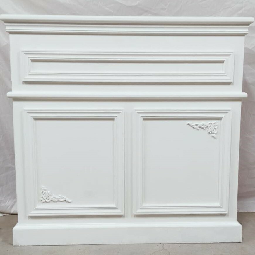 poteko】サロン受付ホワイト木製クラシック収納家具 店舗用カウンター