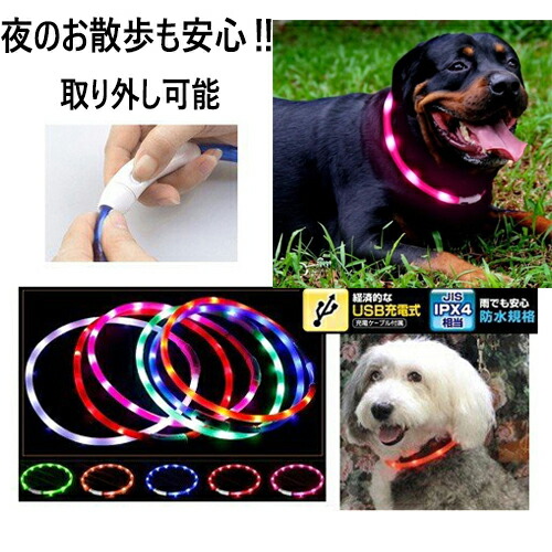 楽天市場】光る 首輪 犬 猫 防水 LED シリコン 取り外し可能 夜の散歩