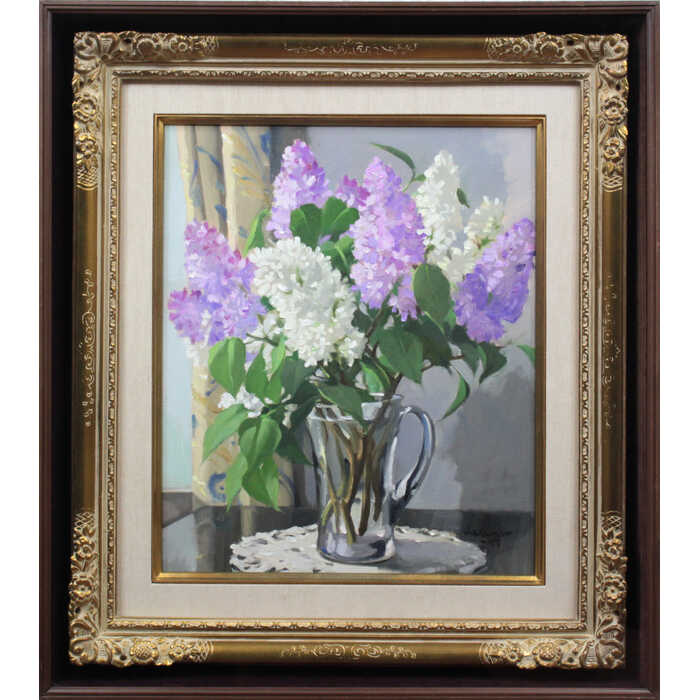 楽天市場】絵画 山岸正巳 油絵・油彩画 『卓上ライラック』 室内風景