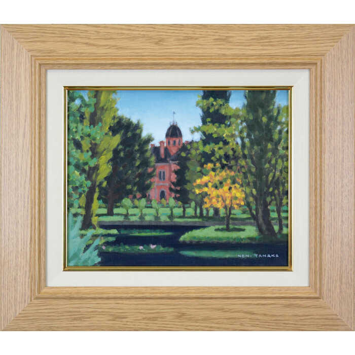 楽天市場】絵画 田中稔 油絵・油彩画 『池畔風景』 建造物 木 池 風景