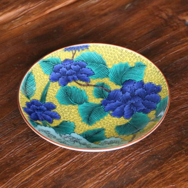 古九谷 九谷焼 吉田屋 松山窯 青九谷 青手 豆皿 1客 吉田屋 青い皿 青