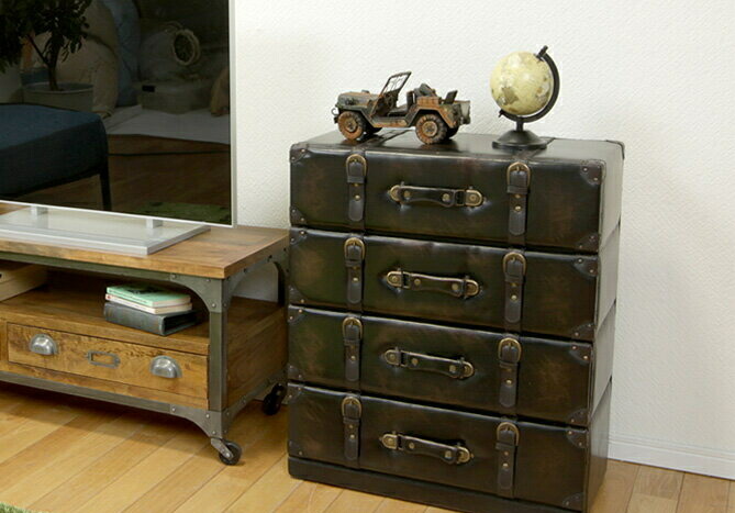 楽天市場】トランク風収納チェスト 幅60cm ワイド 4段 引き出し収納