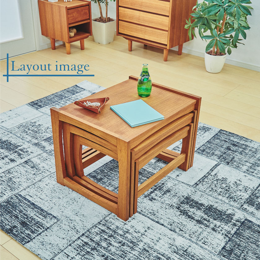 北欧ヴィンテージ 天然木ネストテーブル サイドテーブル 3点セット
