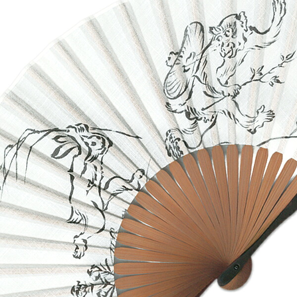 暖簾『鳥獣戯画 弓 腕比べ』水墨画家による肉筆 一点物 水墨画