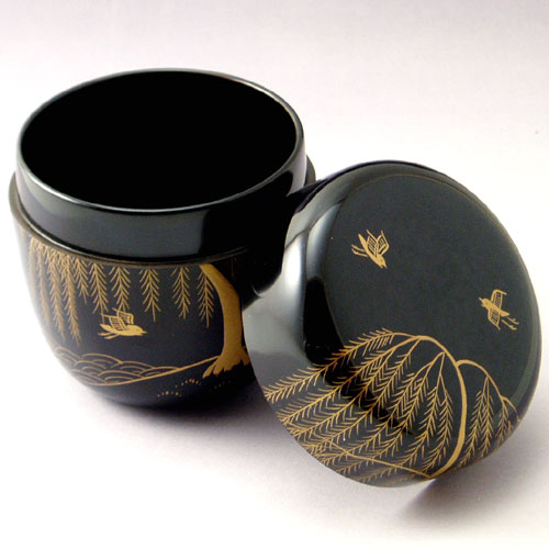 楽天市場】【茶道具】【送料・代引手数料無料】黒中棗柳に千鳥蒔絵岡本