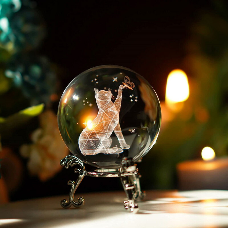 ガラス製ドラゴン彫刻 オレンジ・緑色 風水アイテム ガラス製ドラゴン