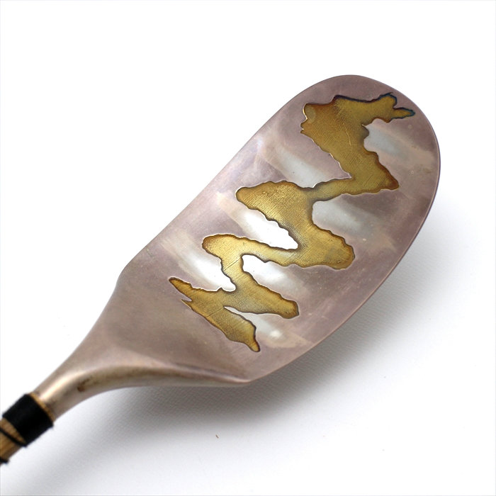 木村清雲造 鵬雲斎好写 南鐐瑞雲象嵌入炉用灰匙 純銀製約65g 茶道具V303