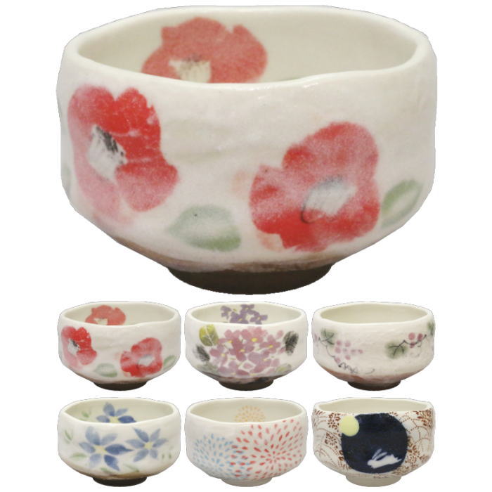 椿紋茶碗 抹茶碗 在銘 清美 木箱 共箱 茶器 茶道具 茶の湯 5