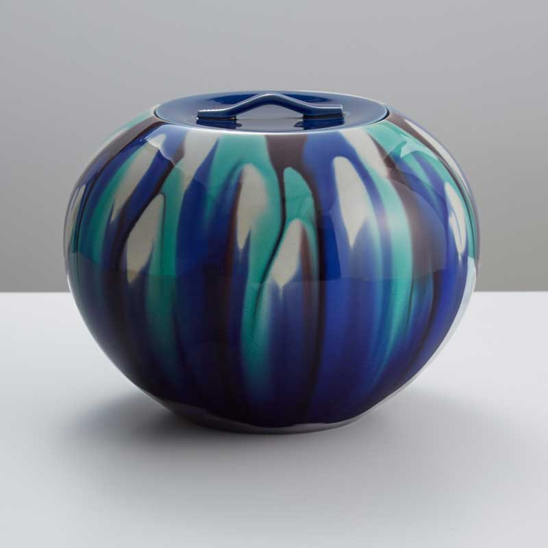 人間国宝 三代徳田八十吉 碧明耀彩 水指 金銘 茶道具 【 共箱 共布 栞】