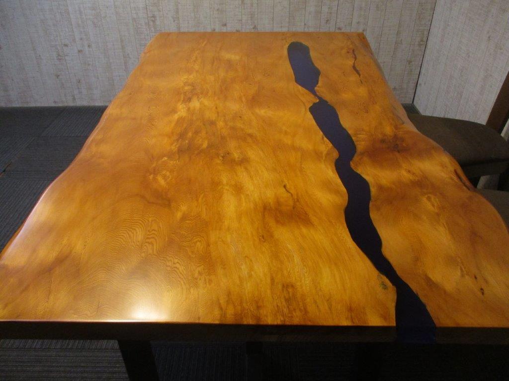 屋久杉一枚板テーブルウレタン塗装アイアン脚付