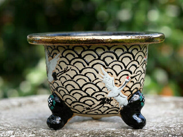 楽天市場】京楽焼 植木鉢 愛楽園製 富貴蘭鉢 「白鶴に四海波」 3.5号