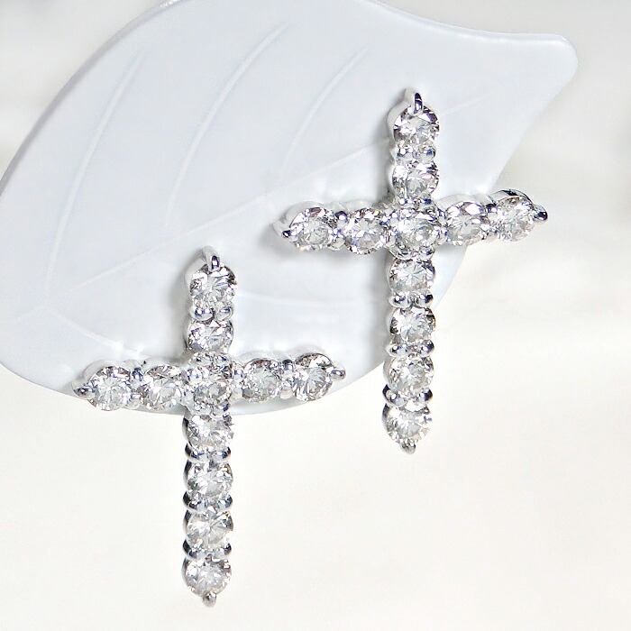 楽天市場】K18WG/YG【1.00ct】クロス ダイヤモンド ピアス【送料無料