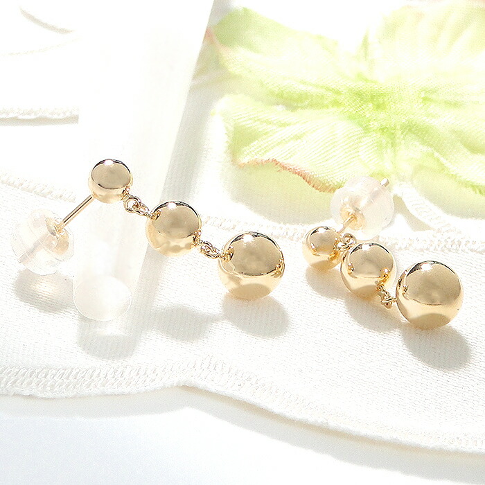 楽天市場】K18YG ラウンドボール 3連 ピアス【送料無料】ゴールド 18金