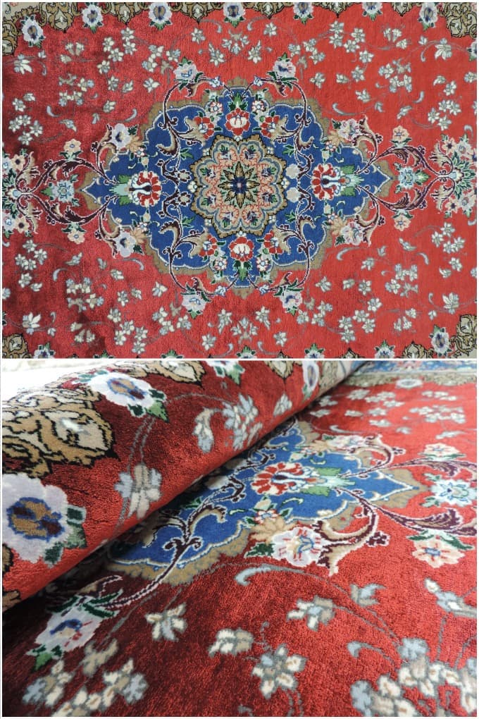 ペルシャ絨毯 イスファハン製 シルク/手織り アクリル板特注額装