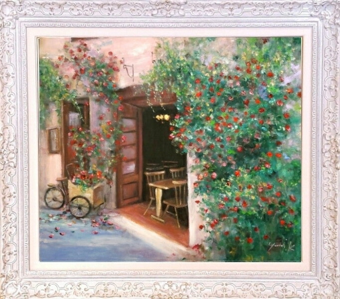 油絵 原画 写実画 原画「朝の桜2」F6・油彩画 | iichi 日々の暮らしを