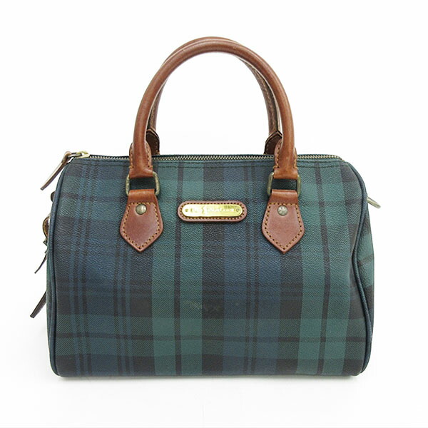 美品】 ポロラルフローレン ボストンバッグ PVC チェック柄 緑 旅行 美