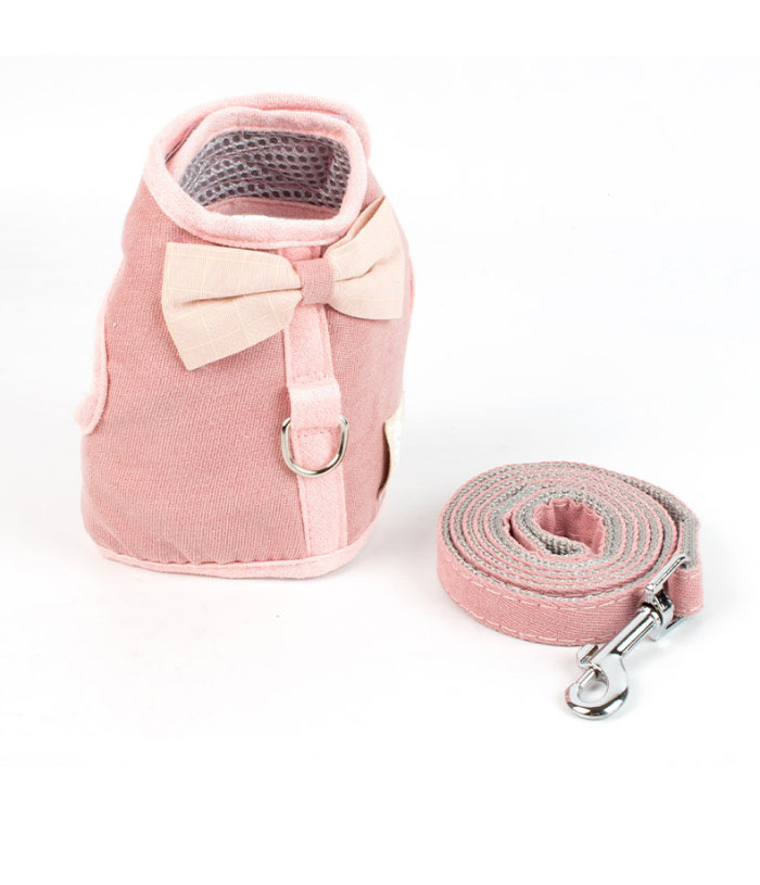 シュシュ型ハーネス(ピンクローズ)&リードセット、わんちゃん猫ちゃん用