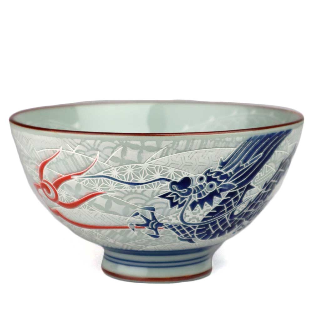 伏見稲荷大社 茶碗 青い龍の陶器の器 直径約 中サイズ 伏見稲荷大社