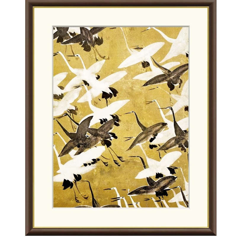 日本画 鶴 絵画 木製フレーム付き 輪島塗 日本画 鶴 絵画 木製フレーム