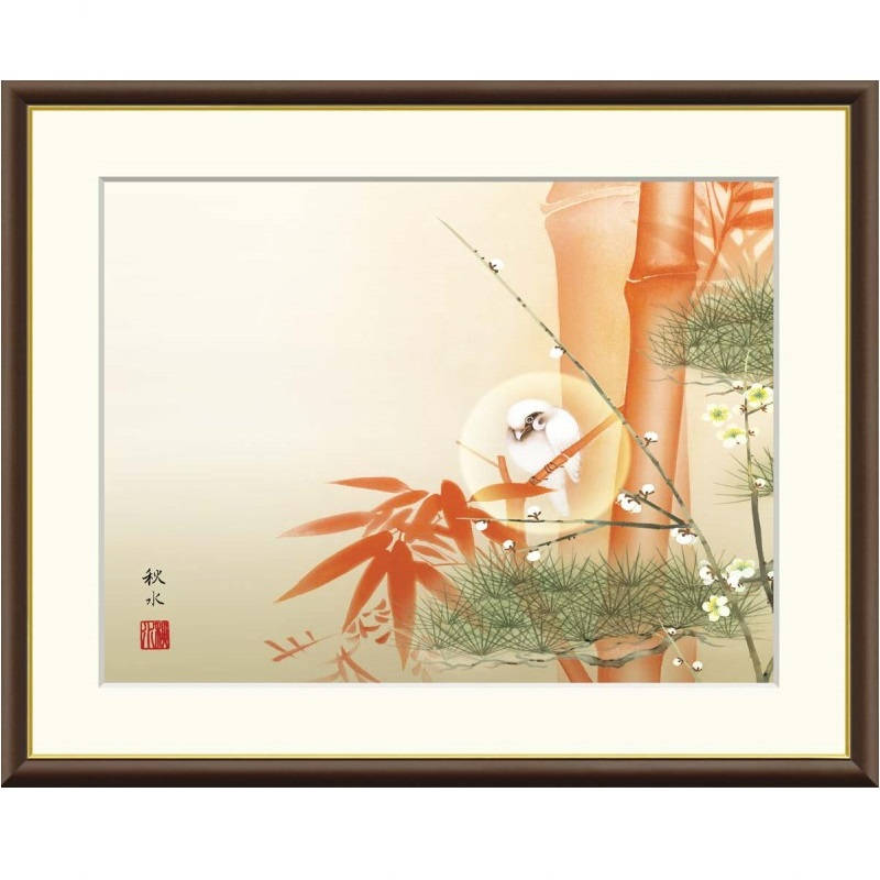 □開運・招福・縁起物□朱竹・赤竹・刺繍画・額絵・壁掛け・額縁